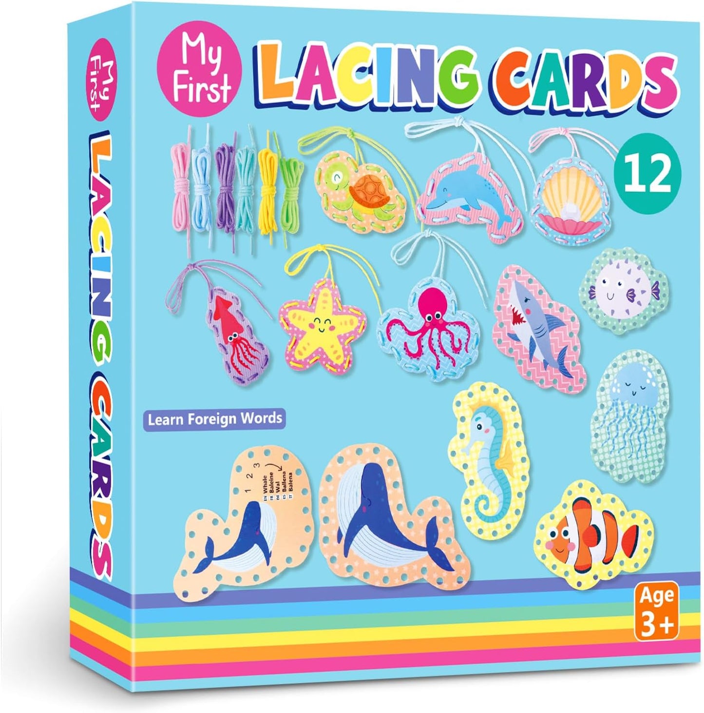 Chivao Lacing Cards for Toddlers Kids, 12 Pcs Sewing Kit Preschool Learning Activities for Kids Travel Craft Set Manipulatives for Preschoolers Homeschool Developing Imagination Skills