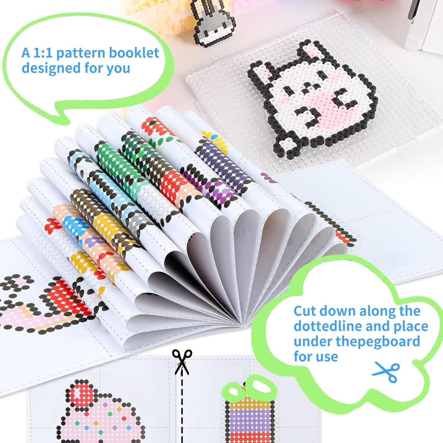 QUEFE 5200pcs Fuse Beads Kit for Boys and Girls, 24 Colors 5mm Melting Beads Set Including Pegboards, Ironing Paper, Tweezers, Colorful Hooks for Birthday and Christmas Gift