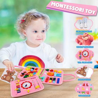 Guolely Busy Board Montessori Toy for 3-6 Year Old Toddlers - Educational Activity Developing Sensory Board for Fine Basic Dress Motor Skills - Travel Toys for Plane Car, Gift for Boys Girls