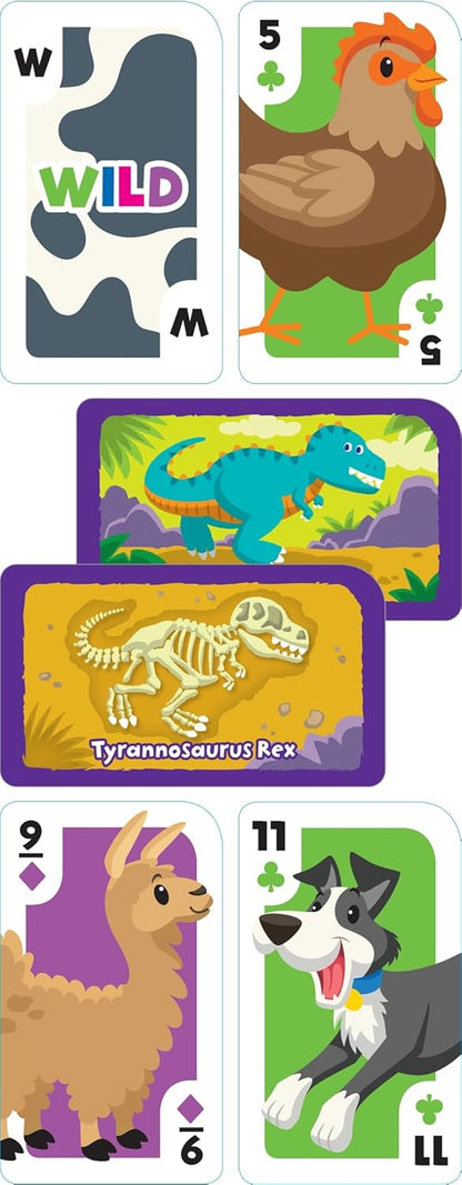 School Zone Get Ready Game Cards Farm Animal Rummy & Dino Dig 2-Pack: 108 Flash Cards, Preschool, Kindergarten, Numbers, Counting, Spelling, Matching, Dinosaurs, Word-Picture Association, Ages 4+