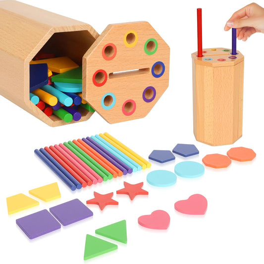 Montessori Toys for 1-3 Year Old: Wooden Learning Color Sorting Sticks Toys for Toddlers Age 1 2 3, Educational Fine Motor Developmental Sensory Matching Game Activities, 12 18 24 Month Kid Boy Girl