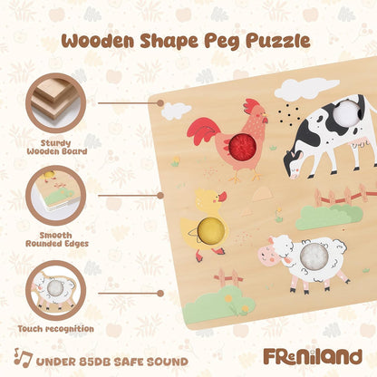 Freniland Press-to-Play Farm Sound Puzzle for Toddlers, Wooden Farm Sound Board with Push Buttons, Montessori Educational Toy for 18M+