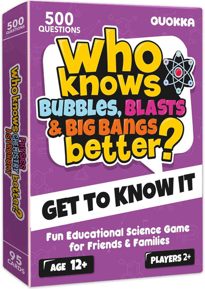 QUOKKA Board Games for Kids 8-12 and Family - Set of 4 Who Knows It Better? - 2000+ Questions Across Biology, Culture, STEM and Math - Educational Trivia Cards for Learning and Game Night