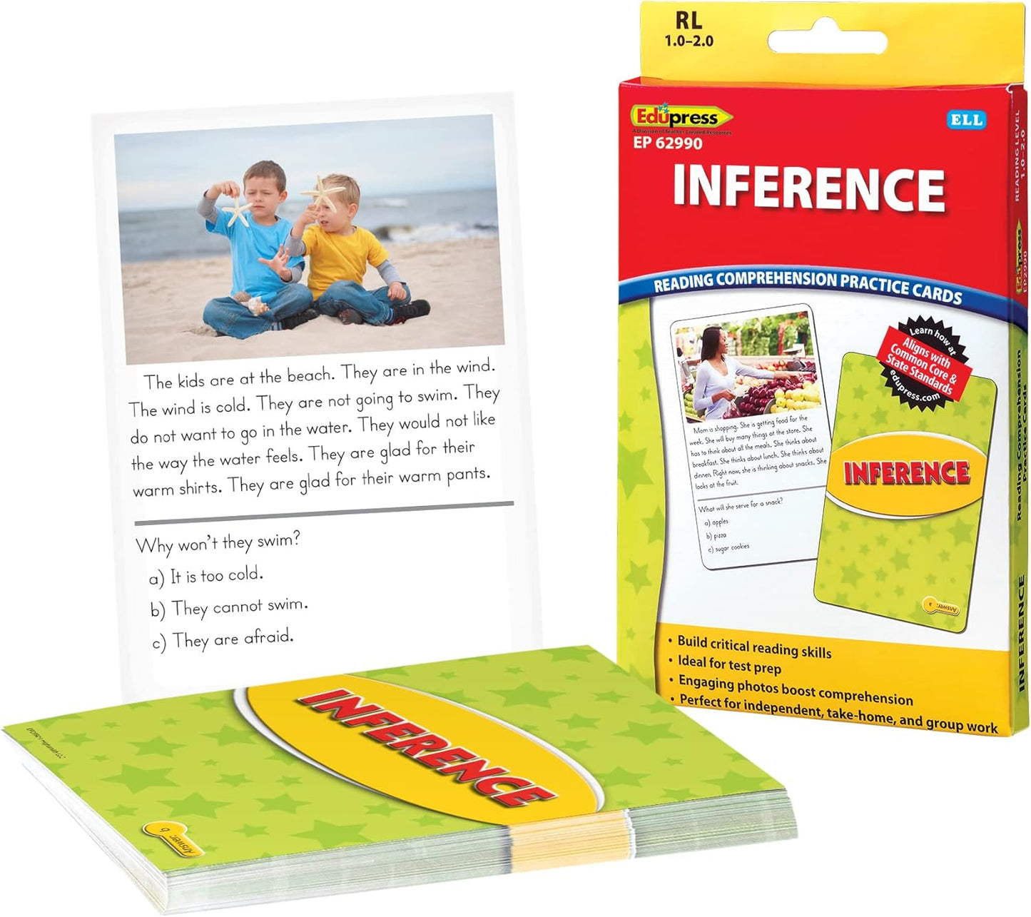 Edupress Reading Comprehension Practice Cards, Inference, Yellow Level (EP62990) Medium