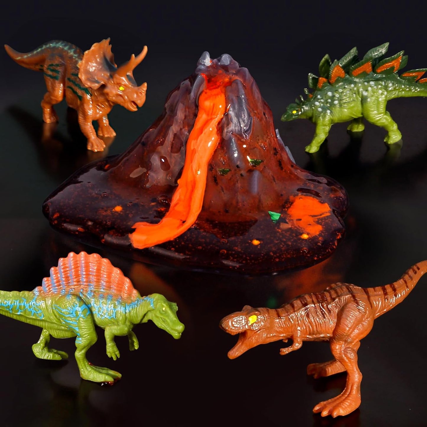 Dinosaur Slime Making Kit, Jelly Cube/Butter/Crystal/Glow in The Dark Slime with Add-ins, Includes Dino Figurines/Volcano, Christmas Birthday Party Favors Gift Toys for Kids Boys 6-12
