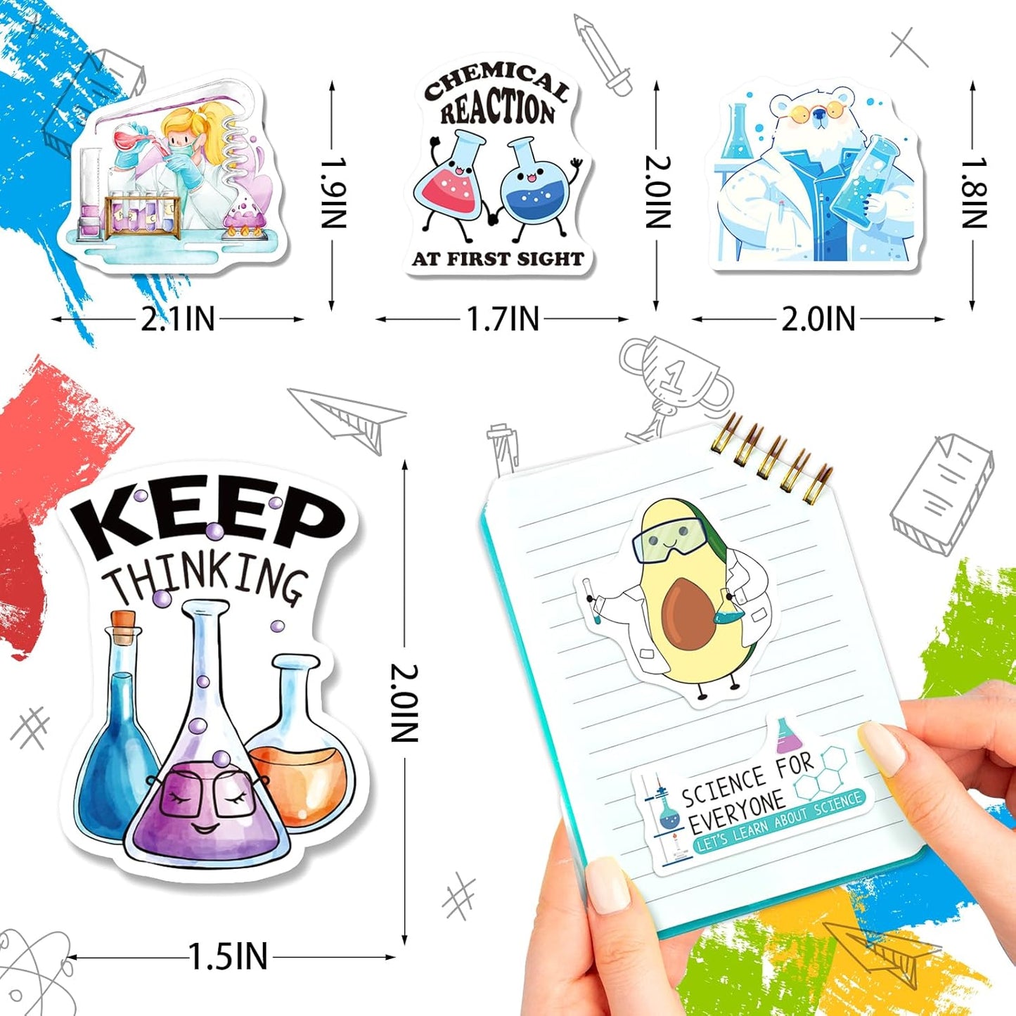 YTSQLER 200 PCS Chemistry Stickers, Funny Laboratory Stickers for Water Bottle Laptop Notebook, Waterproof Chemistry Decals for Teachers Students Kids Teens Adults