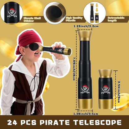 Libima 24 Pack Pirate Costume Accessories Set - Felt Eye Patches & Retractable Plastic Telescopes for Kids Birthday Party Favors, Gasparilla & Halloween Cosplay Dress Up(Vintage Style)
