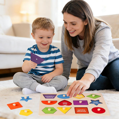 Montessori Wooden Peg Shape Puzzles for Toddlers 1-4, Sturdy Easy-Grip Educational Learning Toys, Perfect Birthday Gifts for Baby Boys Girls
