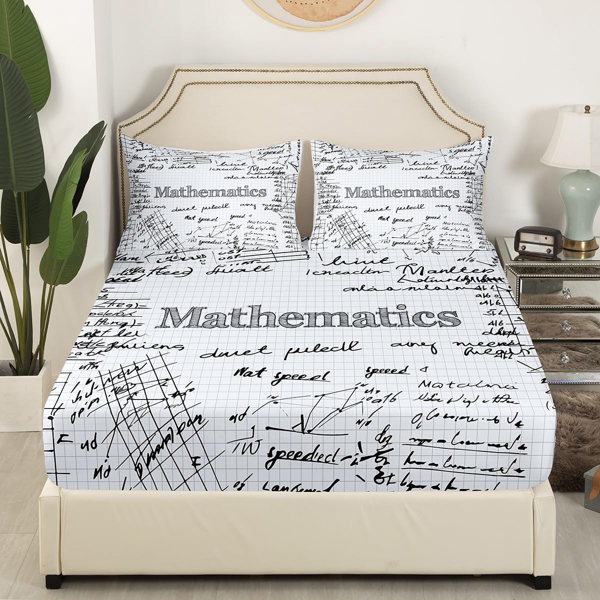 Erosebridal Science Theme Bed Sheets Set Full Size for Boys Girls Chemistry Periodic Table Print Sheet Set Chemical Subject Theme Sheets Teens Kids Math Science Atyle Fitted Sheet 4 Pcs