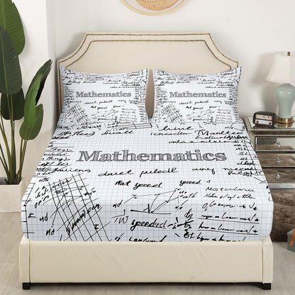 Erosebridal Science Theme Bed Sheets Set Full Size for Boys Girls Chemistry Periodic Table Print Sheet Set Chemical Subject Theme Sheets Teens Kids Math Science Atyle Fitted Sheet 4 Pcs