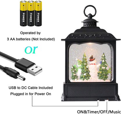 Eldnacele Musical Snow Globe Lantern with Timer, Lighted USB/Battery Operated Swirling Singing Water Glittering Lantern, Snow Globes for Adults and Kids Christmas Decoration- Santa