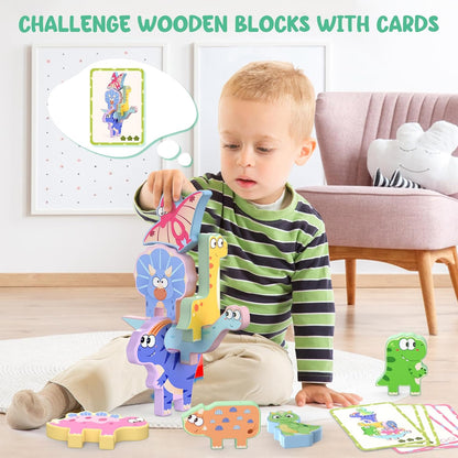Zeoddler Montessori Toys for Toddlers, 10 Pack Wooden Animal Stacking Blocks, Sorting & Stacking Preschool Learning Activities, Gift for Boys, Girls