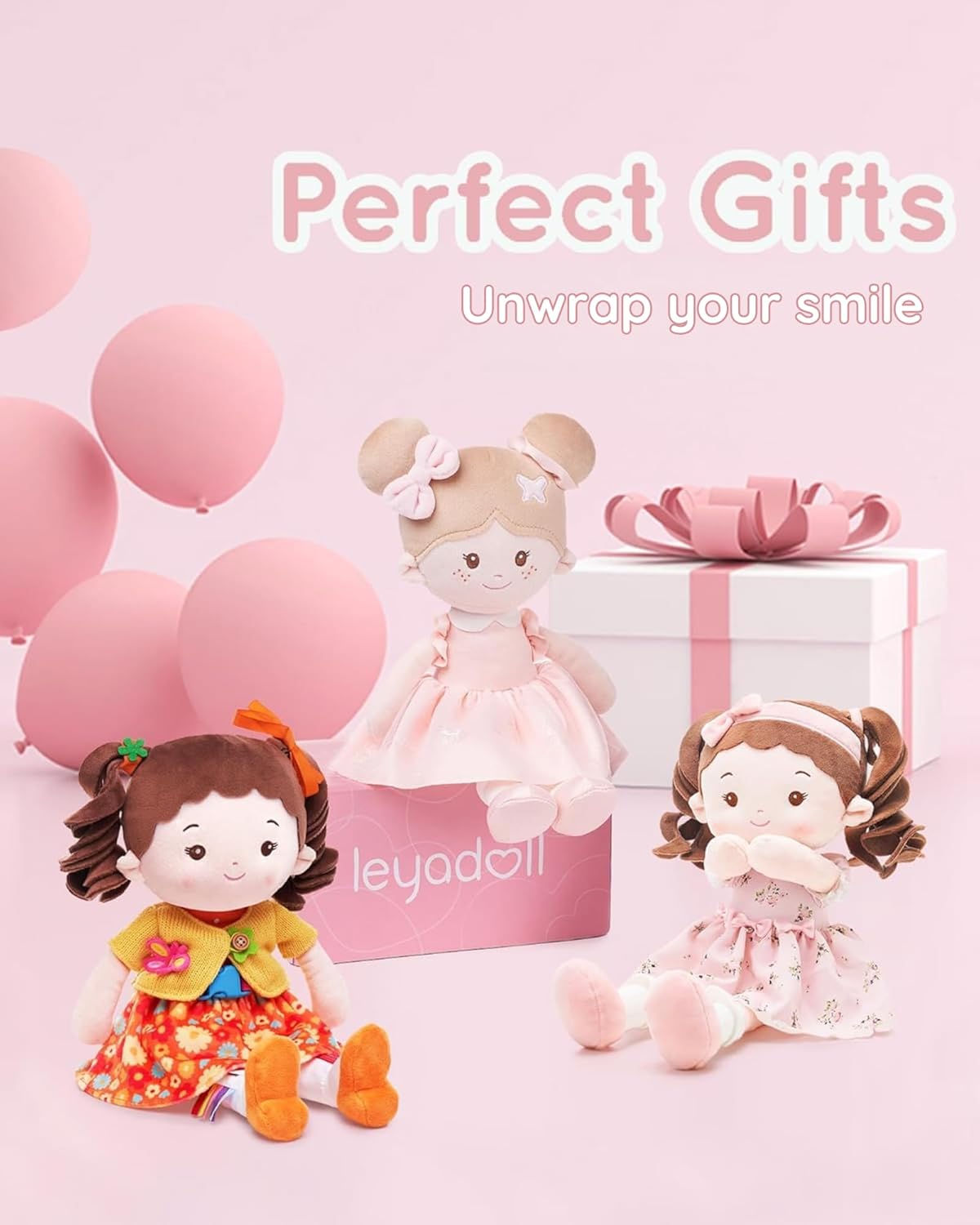 LeyaDoll Soft Bady Educational Soft Baby Doll(16''), Learning Sensory Doll for Toddlers, Montessori Toys for 2-Year-Old Girls Christmas, Birthday Gifts, Plush Doll with Button-Busy Cupcake-Girl