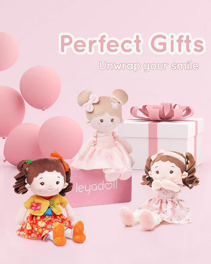 LeyaDoll Soft Bady Educational Soft Baby Doll(16''), Learning Sensory Doll for Toddlers, Montessori Toys for 2-Year-Old Girls Christmas, Birthday Gifts, Plush Doll with Button-Busy Cupcake-Girl