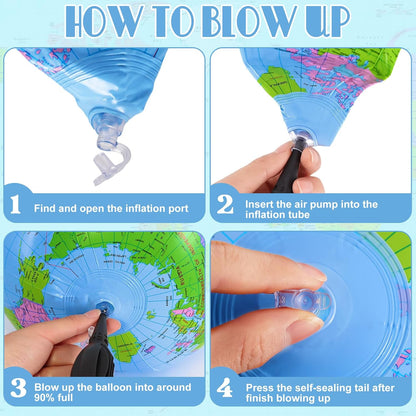 4 Pcs Inflatable Globe,16 Inch Blow up World Globe Beach Ball,Inflatable Earth Beach Ball for Beach Playing or Teaching,Party Bags,Summer Pool Party,PVC Material