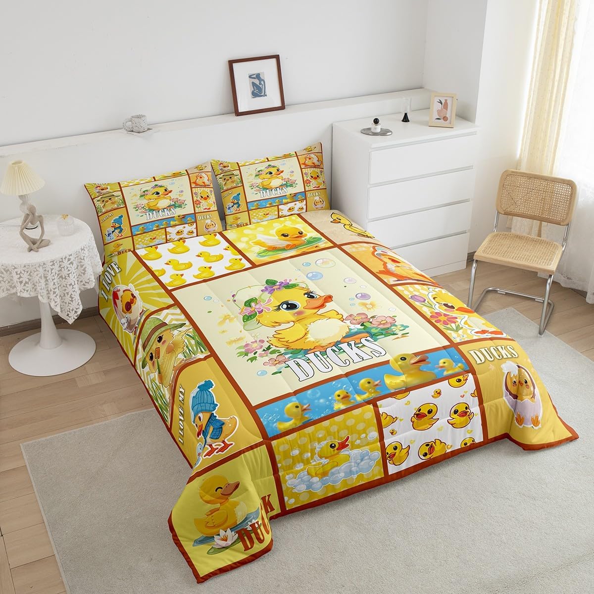 Castle Fairy Drum Kit Comforter Set,Musical Instruments Bedding Set for Kids Girls Women,Adults Rock Music Comforter,Neon Lighting Quilted Duvet Set Bedroom Collection Twin Size 2Pcs