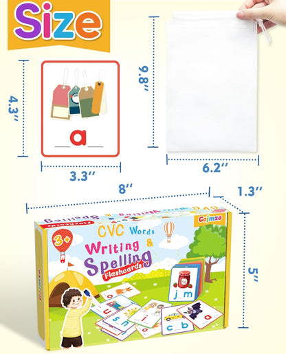 Gojmzo CVC Word Writing & Spelling Flash Cards, Preschool Learning Toddler Activities, Kindergarten Homeschool Supplies, Sight Words Reading Game, Montessori Educational Toys for 3 4 5 6 Year Old Kids
