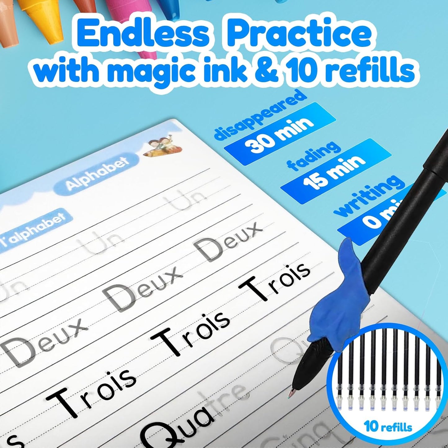 4 Magic Tracing Practice Books – Grooved Handwriting Arabic Copybooks for Kids, Reusable Writing Practice Workbooks Without Tears, Disappearing Ink for Toddlers Preschool Learn (Arabic)