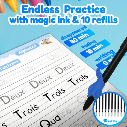 4 Magic Tracing Practice Books – Grooved Handwriting Arabic Copybooks for Kids, Reusable Writing Practice Workbooks Without Tears, Disappearing Ink for Toddlers Preschool Learn (Arabic)