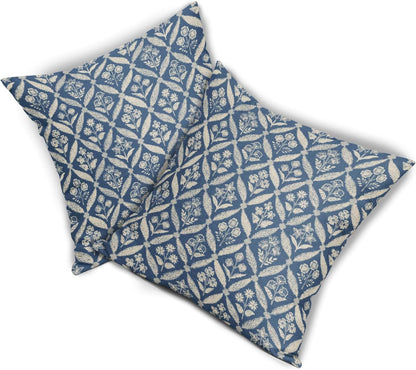 Blue Green Floral Block Print Pillow Covers 12X20 Set of 2, Flower Pattern Spring Summer Print Decorative Throw Pillow Covers Outdoor Farmhouse Seasonal Cushion Case Couch Sofa Bed Decor