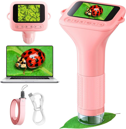 Odatay Microscope for Kids with 12 Slides, 100X-1000X 1080P Digital Handheld Kids Microscope, Mini Portable Pocket Miniscope Science Toys Gifts for 3+ 4 5 6 7 8 9 10 11 12 Year Old Boys Girls, Blue
