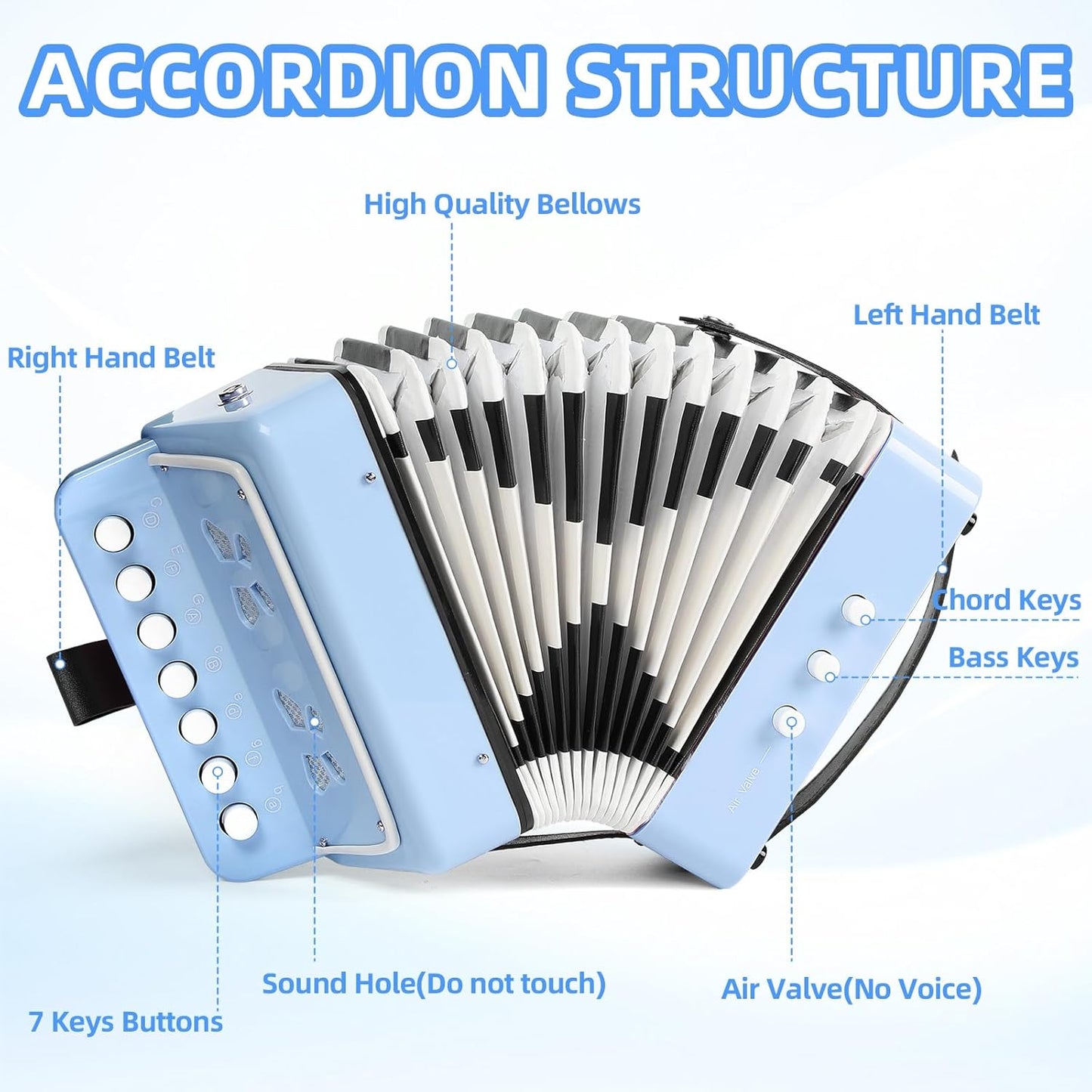 10 Keys Kids Accordion, Horse Button Accordion Toys Accordian Mini Musical Instruments Button for Child Children Kids Toddlers Beginners (Light Pink)