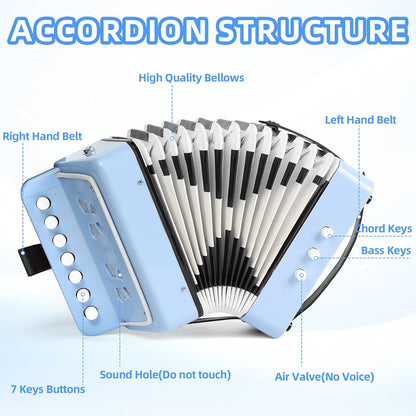 10 Keys Kids Accordion, Horse Button Accordion Toys Accordian Mini Musical Instruments Button for Child Children Kids Toddlers Beginners (Light Pink)