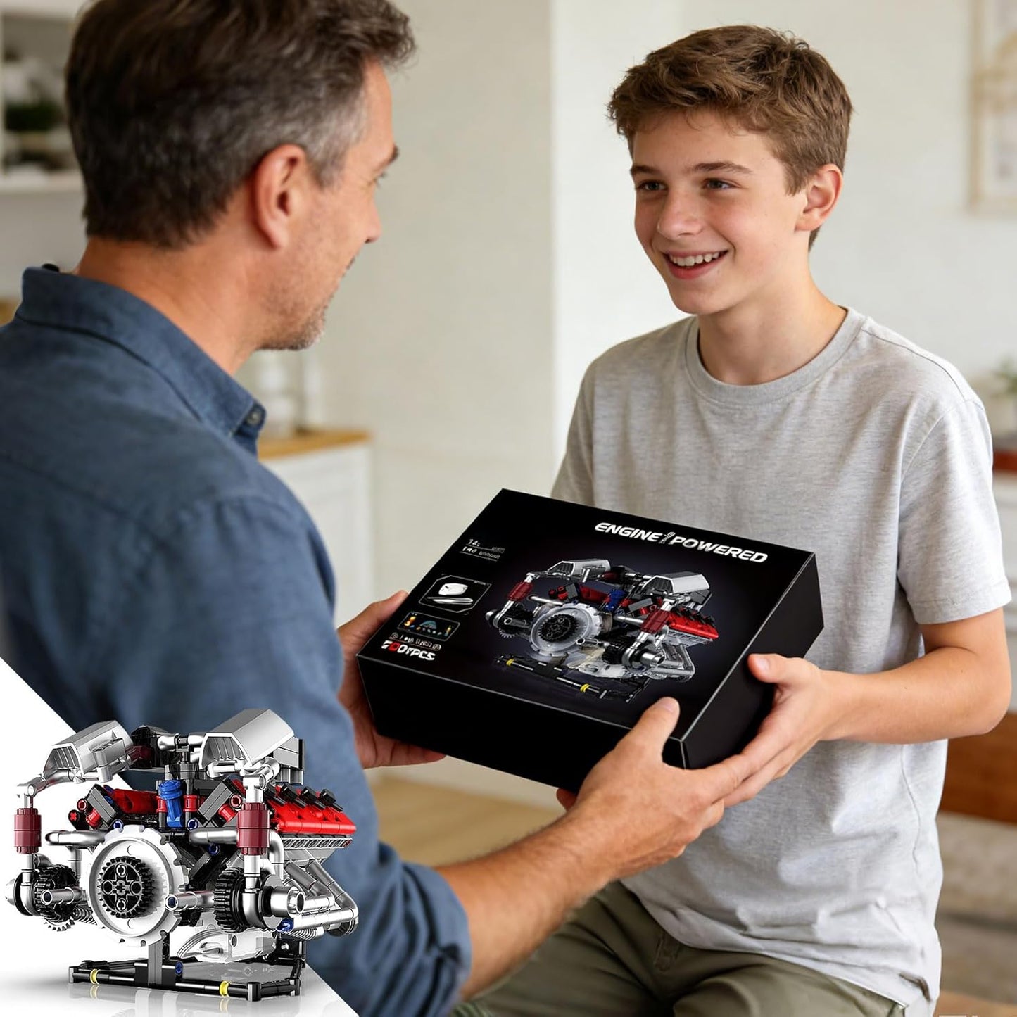 V8 Engine Model Kit that Run, 8-Cylinder Car Engine Building Blocks Set, Build Your Own STEM Engineering Kit that Work with LED Light and APP Control, Collections Set for Age 8+/Kids/Adults (700 PCS)