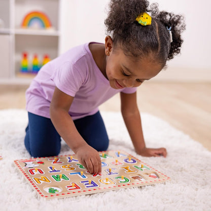 Melissa & Doug Lift & See Alphabet Wooden Peg Puzzle (26 pcs) Toddler and Preschool Puzzles for Ages 1+ - FSC-Certified Materials