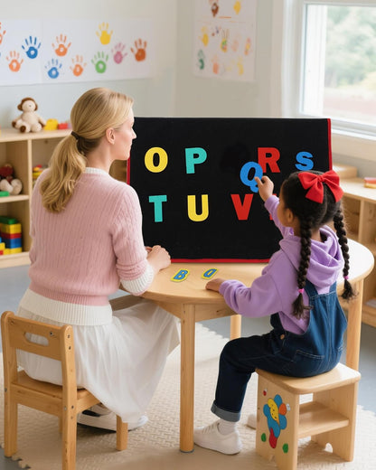 CHEFAN Foldable Felt Board for Toddlers 22 x 13, Freestanding Flannel Board for Kids, Preschool Classroom and Daycare Storytelling Display, Compatible with Felt Set, Blue