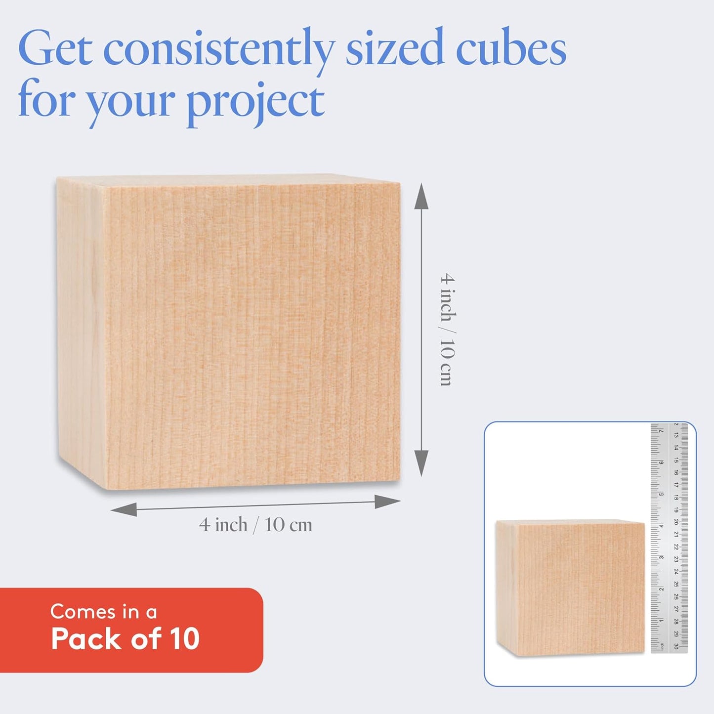 DIY Wooden Cubes 3-inch, Pack of 10 Large Wooden Blocks, Unfinished Wood Blocks for Crafts, STEM, Dice, and Building Blocks for Stacking, by Woodpeckers