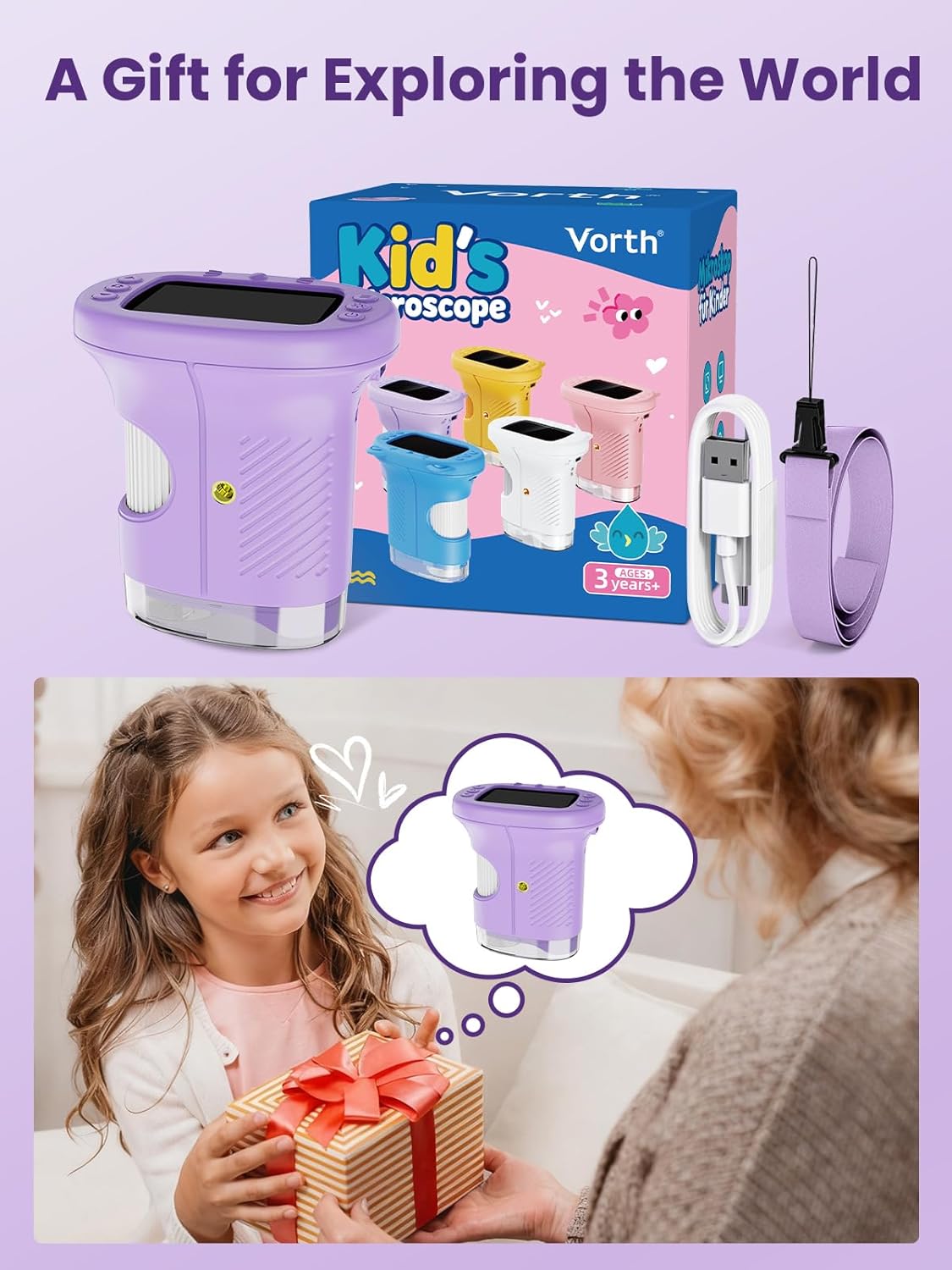 Microscope for Kids, 2.4 Inch Digital Microscope with 1000X Magnification, Handheld Camera Mini Pocket Magnifying Glass, Educational Birthday Gifts Toys for Ages 3+, Blue