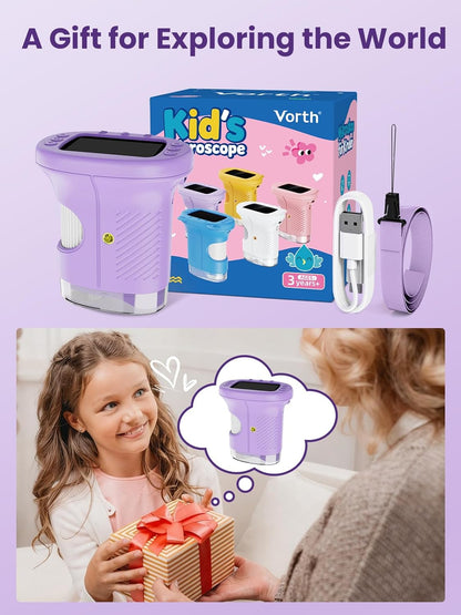 Microscope for Kids, 2.4 Inch Digital Microscope with 1000X Magnification, Handheld Camera Mini Pocket Magnifying Glass, Educational Birthday Gifts Toys for Ages 3+, Blue