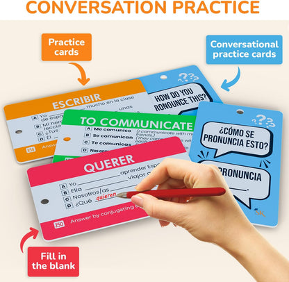 500+ Spanish Vocabulary Flash Cards for Adults & Kids Ages 15+ - Verb Conjugation, Nouns, Adjectives & Phrases to Learn Spanish for Adult Beginners Flashcards