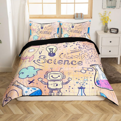 Erosebridal Science Theme Bedding Set Queen Size for Boys Girls Chemistry Periodic Table Print Duvet Cover Chemical Subject Theme Comforter Cover Teens Kids Math Science Atyle Bedspread Cover 3 Pcs