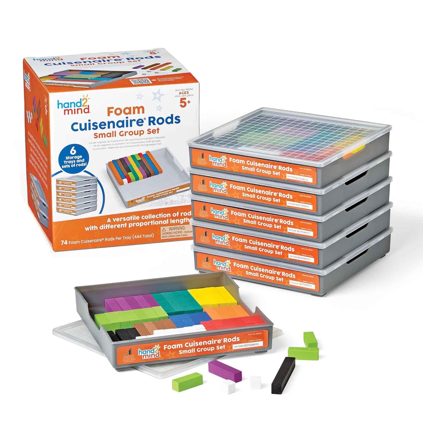 hand2mind Foam Cuisenaire Rods Small Group Set, Teaching Fraction Bars, Montessori Math Manipulatives, Math Teacher Must Haves Elementary, Kindergarten Homeschool Supplies (6 Sets of 74)