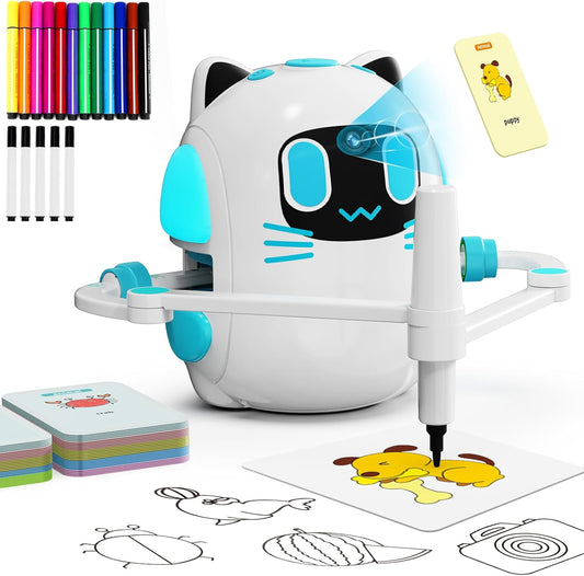 Drawing Robot for Kids with Camera Recognition, Montessori Educational Art Toy Kit with 150 Cards & 12 Colorful Pens for Preschool Learning Activities, Christmas Birthday Gifts for Boys Girls Ages 3+