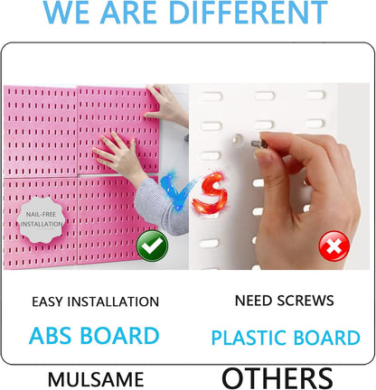 MULSAME Pegboard Combination Kit, Wall Mounted Storage Set with 4 Pegboards & 14 Accessories Hanging, White Peg Boards Organizer for Walls Display, Crafts Organization, Kitchen Organizer, 22" x 22"