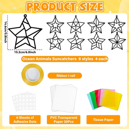 32 Sets Outer Space Suncatchers Craft Kit DIY Window Stained Glass Effect Planet Astronaut Alien Paper Crafts Home School Classroom Decoration Kid Birthday Gift Creative Art Project Activity Game - Colors A