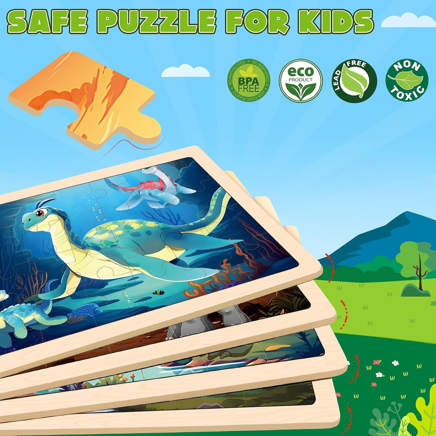 Wooden Animals Puzzles for Kids Age 3 4 5 Year Old, 4 Pack 24 Pcs Montessori Toddler Jigsaw Puzzles for Girl boy Activities Preschool Learning Educational Birthday Gift Travel Autistic Wooden Toys