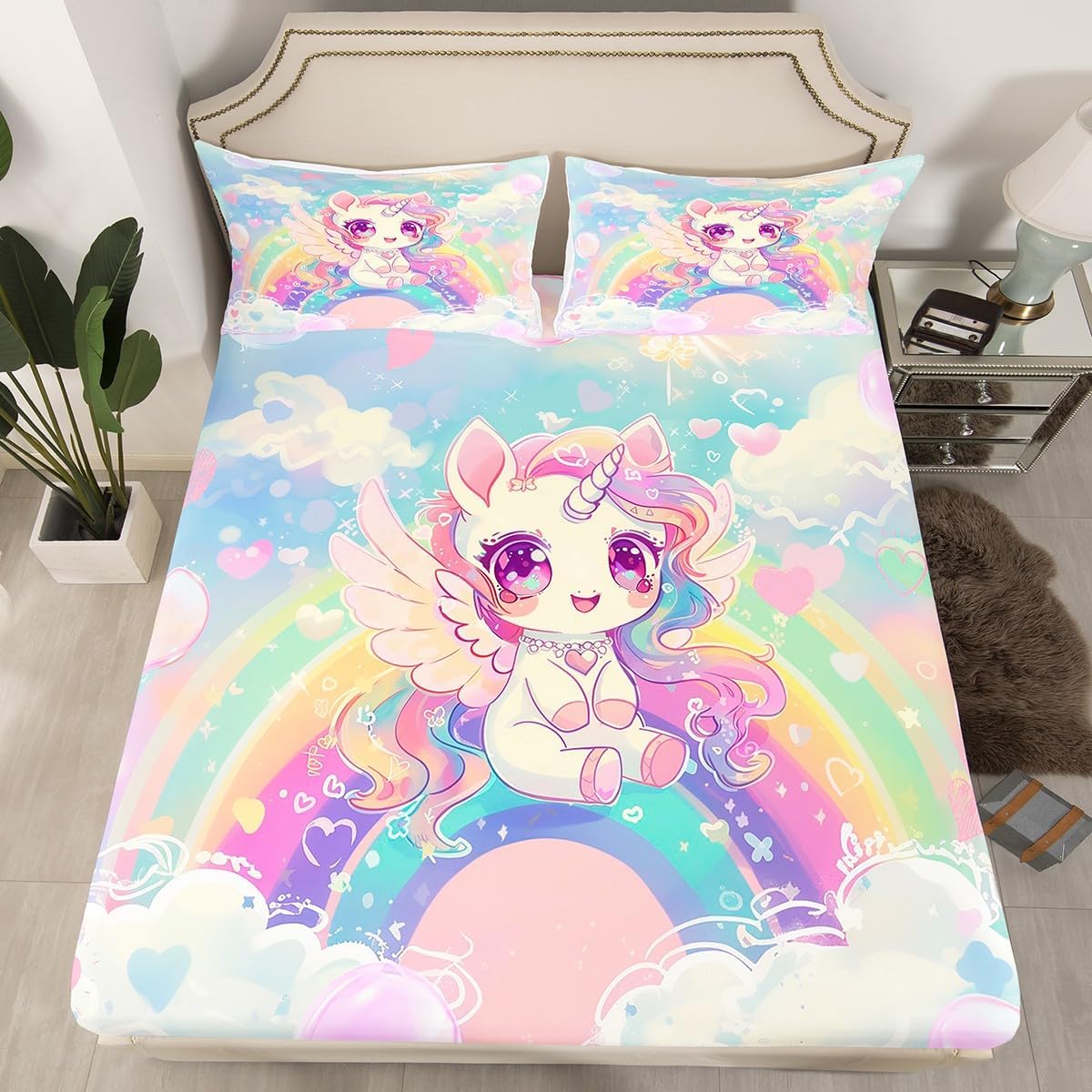 Drum Kit Fitted Sheet,Full Size Rock Music Collections Musical Instruments Theme,Soft Decorative Fabric Bedding Deep Pocket for Children Teens Young Boys Girls,with 2 Pillowcases