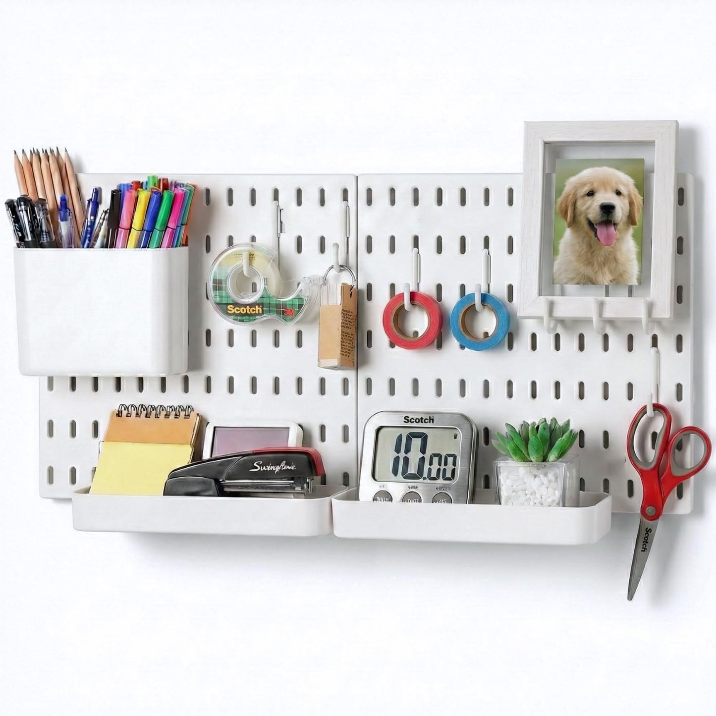 Keepo Peg Board Wall Organizer – Plastic Pegboard Panels, Modular Peg Board Storage System for Home Office, Craft Room, Gaming Setup (White, 33″×22″)