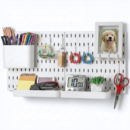 Keepo Peg Board Wall Organizer – Plastic Pegboard Panels, Modular Peg Board Storage System for Home Office, Craft Room, Gaming Setup (White, 33″×22″)