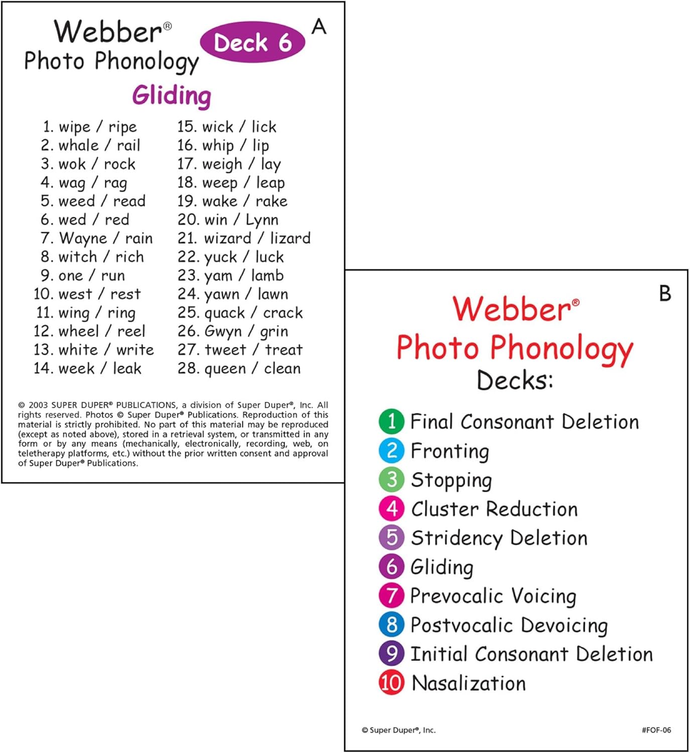 Super Duper Publications | Webber® Photo Phonology Gliding Minimal Pair Card Deck | Educational Learning Resource for Children