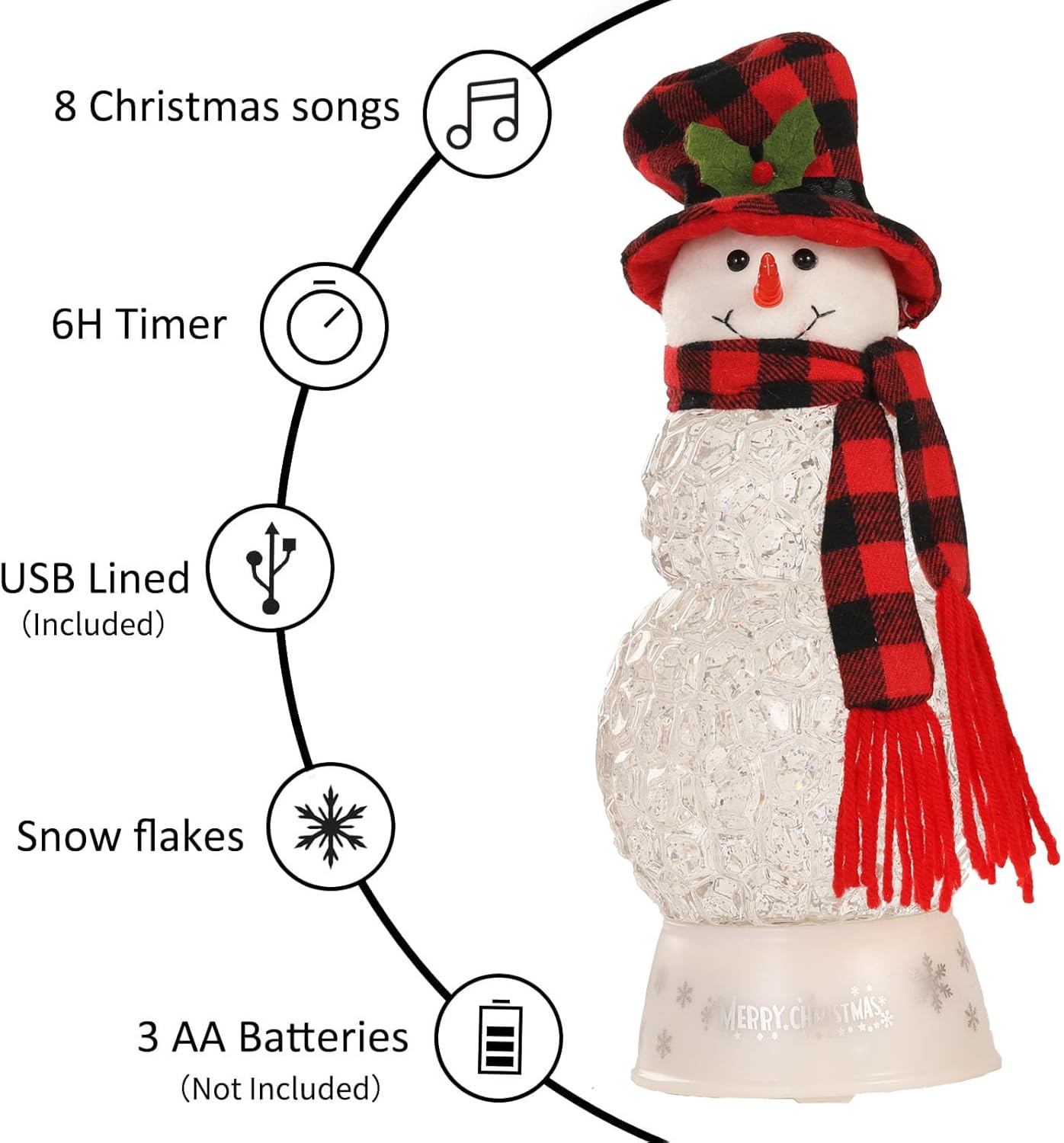 120mm Christmas Snow Globe Lamp - Snowman Globle Musical Holiday Decoration Xmas Tree & Snowman with Timer, USB Power, Festive Room Light, Best Gift for Christmas,New Year