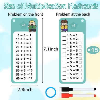 1-12 Multiplication Flash Cards, Large Math Times Table Flashcards Chart, with 15 Cards, 2 Dry Erase Markers, 1 Rings, Educational Multiplication Game for Kids, 1st, 2nd, 3rd Grades Classroom Home
