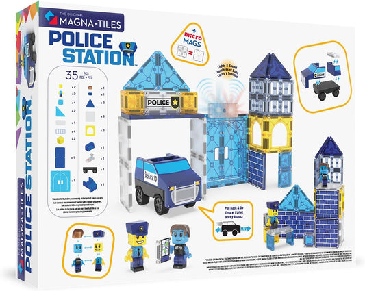 Magna-Tiles Police Station 35-Piece Magnetic Construction Set, The Original Magnetic Building Brand