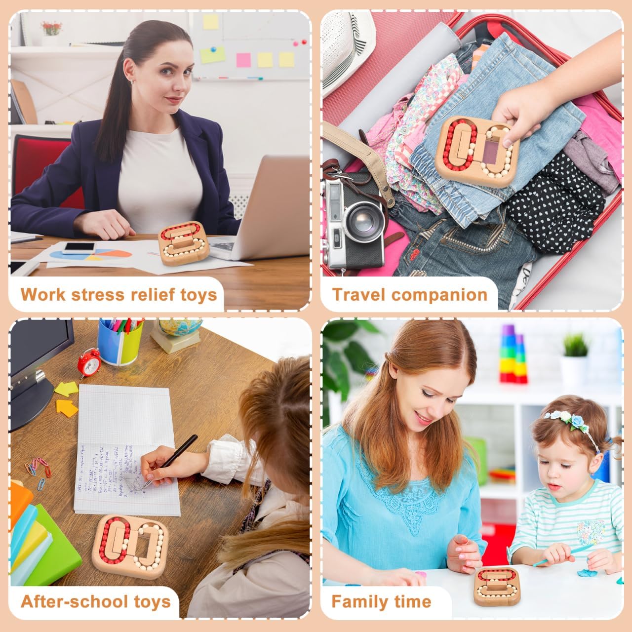 Toyvian Wooden Spinning Cube Toys to Relieve Stress Anxiety, Funny Rotating Bean Brain Teaser, Kids Puzzles Interactive Toy for Kids Adults