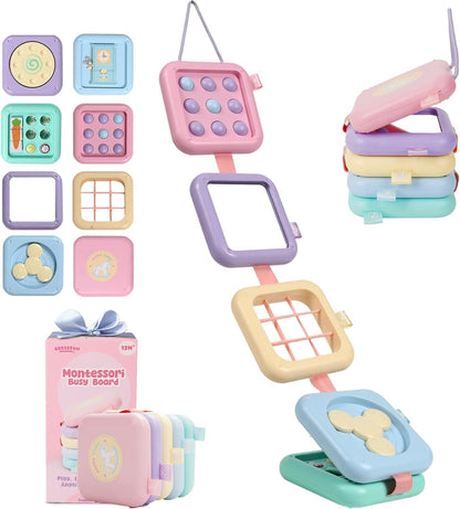 GRESEESM Montessori Busy Board for 1 Year Old, Toddlers Travel Toys for Ages 1–3, Sensory Activity Board for Airplane and Car, Baby Gifts for Boys Girls, Easter Basket & Stocking Stuffers