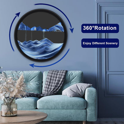 17.3" Moving Sand Art, 3D Sand Art Pictures Deep Sea Sandscape Living Room Decoration, 360° Rotate, Glass Crafts Solid Wood Frame, Relaxing Mood Home Office Work Wall Art Decor